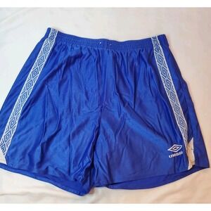 Vintage Umbro Shorts Mens Large Blue Soccer Nylon Logo USA Shinny Y2K Unlined Xl